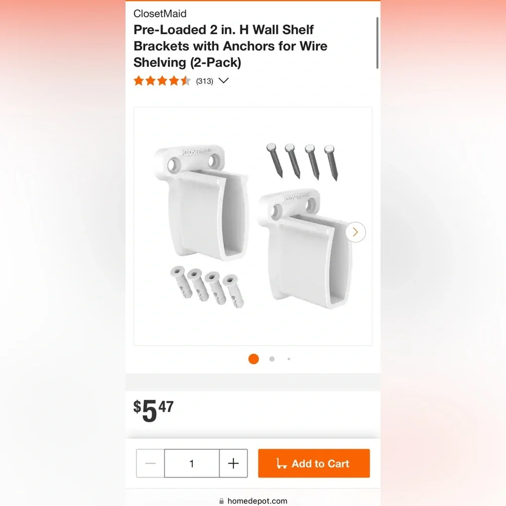 ClosetMaid Pre-Loaded Wall Shelf Brackets with Anchors for Wire Shelving 14-Pack